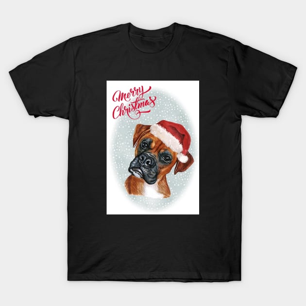 Boxer Dog Merry Christmas Santa Dog T-Shirt by Puppy Eyes
